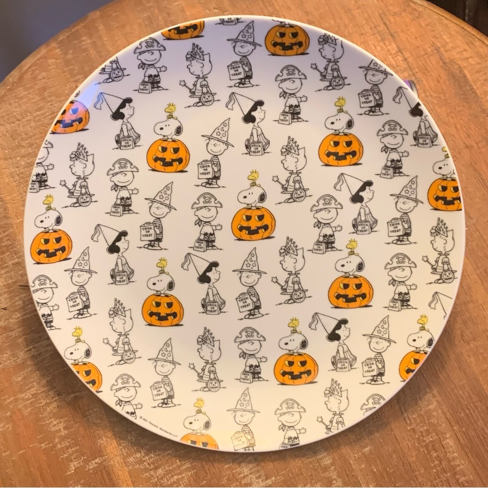 Halloween Peanuts Pattern Ceramic Plate - White & Orange